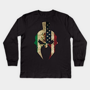 Mexican American Spartan Helmet Kids Long Sleeve T-Shirt